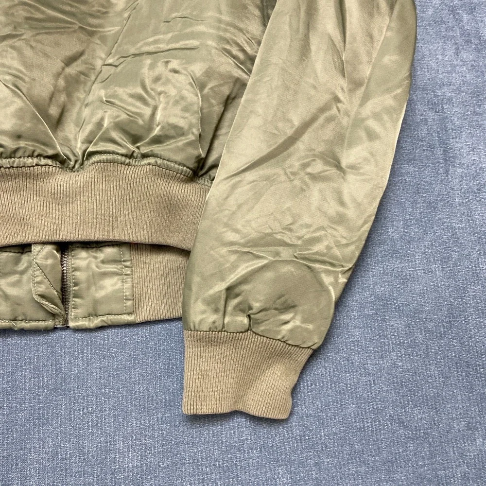 Hollister Bomber Jacket Mens Medium Green Quilted Lined Long Sleeve Full Zip